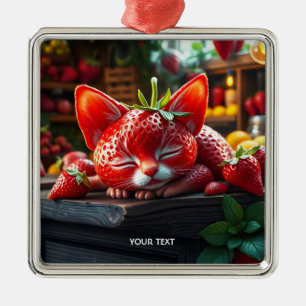 Ornamento De Metal Fantasia Morango Fofo Gatinho Adorável