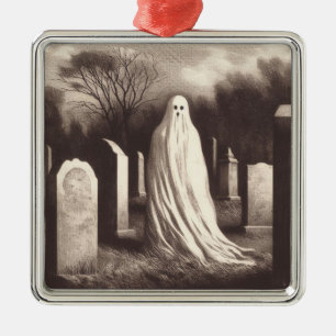 Ornamento De Metal Fantasma Spooky em Graveyard Vintage Engrave