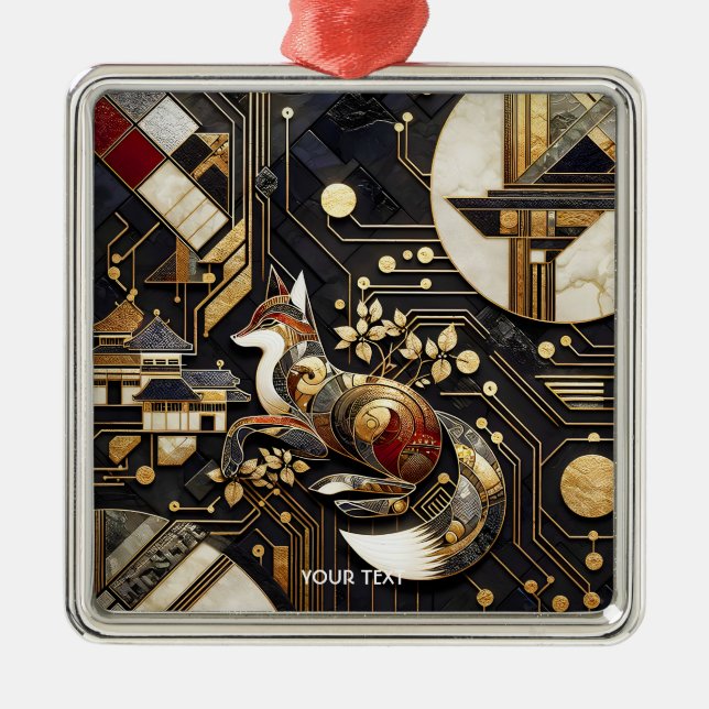 Ornamento De Metal Fantasy Abstrato Fox Art (Frente)