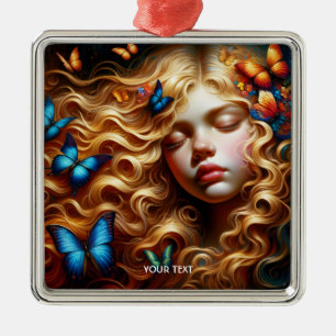 Ornamento De Metal Fantasy Bela Garota Dormindo Borboleta