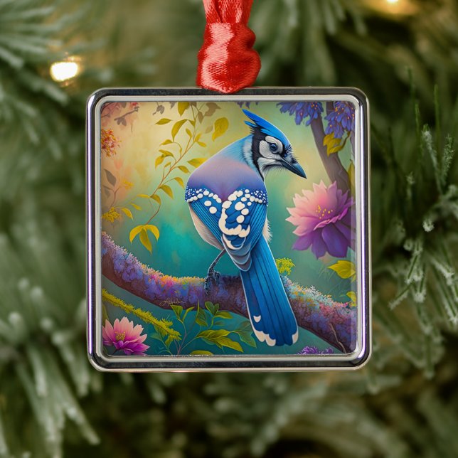Ornamento De Metal Fantasy Birds Blue Jay (Árvore)