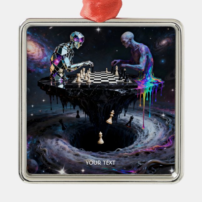 Ornamento De Metal Fantasy Bons Jogadores de Xadrez (Frente)
