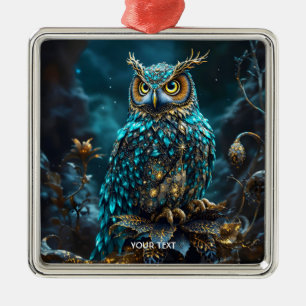 Ornamento De Metal Fantasy Cute Brass Turquoise Owl