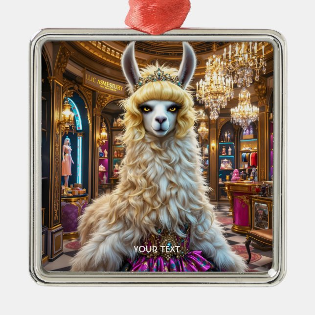 Ornamento De Metal Fantasy Cute Drama Llama Queen (Frente)