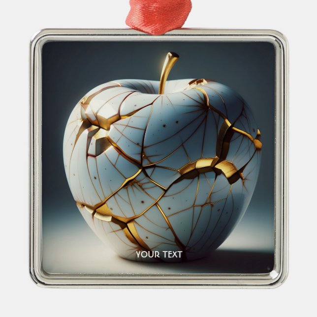 Ornamento De Metal Fantasy Cute Kintsugi Porcelain Apple (Frente)