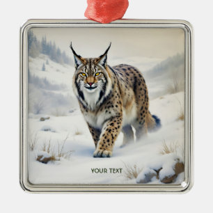 Ornamento De Metal Fantasy Cute Lynx Winter Snow