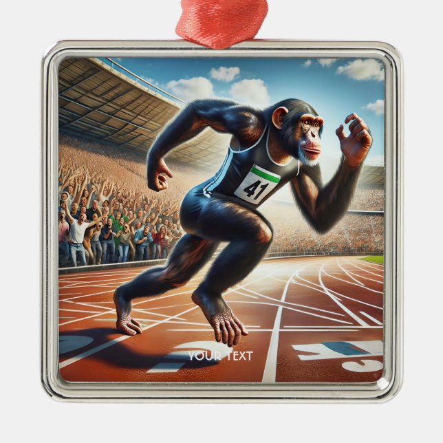 Ornamento De Metal Fantasy Cute Monkey Athlete Correndo (Frente)