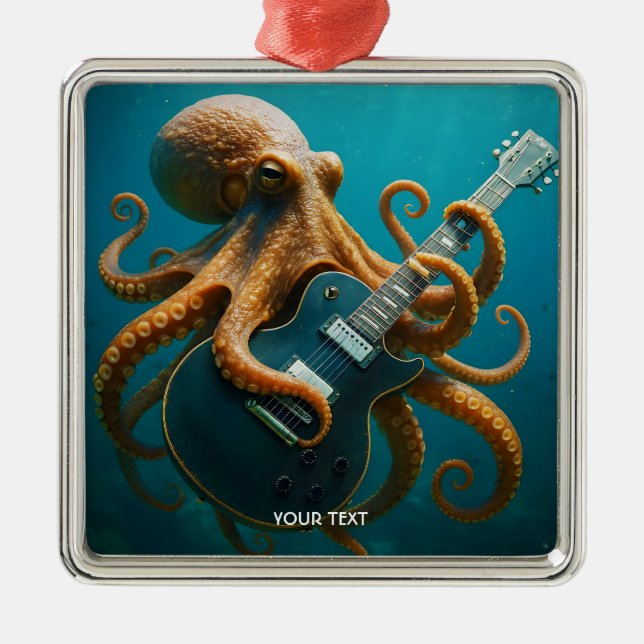 Ornamento De Metal Fantasy Cute Octopus Tocando Violão (Frente)