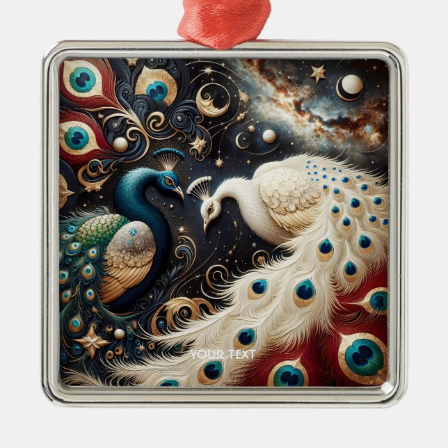 Ornamento De Metal Fantasy Cute Peacocks Crescent Feeds (Frente)