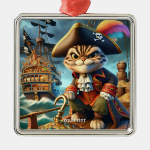 Ornamento De Metal Fantasy Cute Pirata Navio Gato