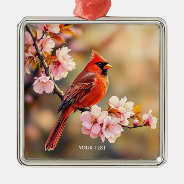 Ornamento De Metal Fantasy Cute Red Bird Cherry (Frente)
