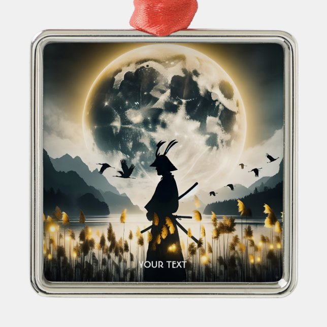 Ornamento De Metal Fantasy Cute Samurai Reeds Moon (Frente)