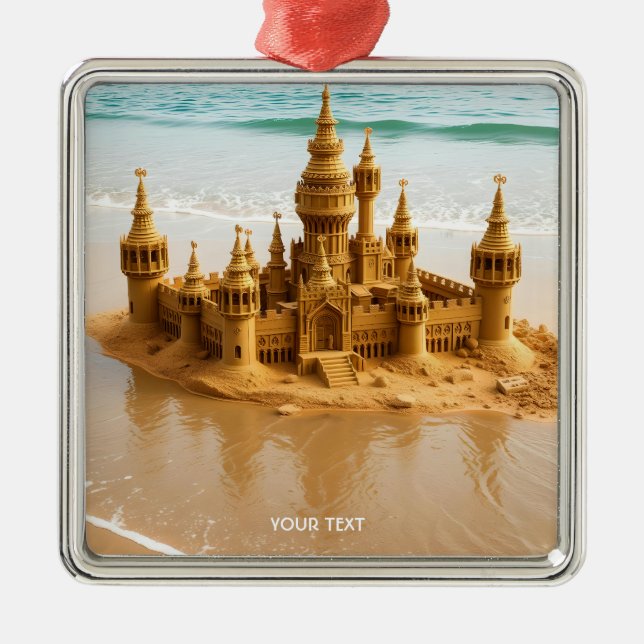 Ornamento De Metal Fantasy Cute Sand Castle Beach (Frente)