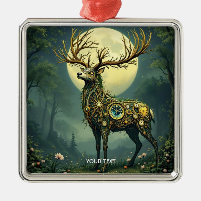 Ornamento De Metal Fantasy Cute Steampunk Deer Forest (Frente)