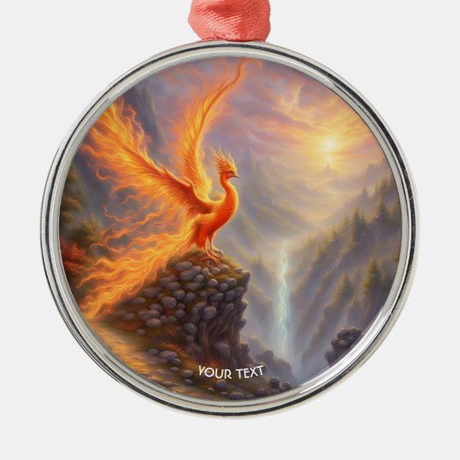 Ornamento De Metal Fantasy Cute Vivid Lake Phoenix Fire (Frente)