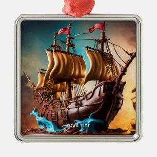 Ornamento De Metal Fantasy Cute Vivid Pirate Ship Cake