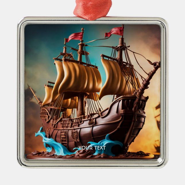 Ornamento De Metal Fantasy Cute Vivid Pirate Ship Cake (Frente)