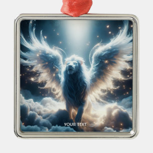 Ornamento De Metal Fantasy Cute White Lion Heaven