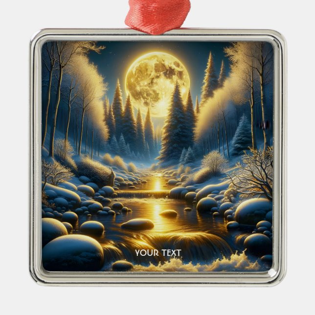 Ornamento De Metal Fantasy Cute Winter Moon River (Frente)