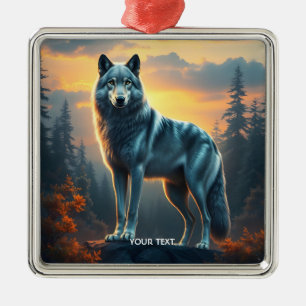 Ornamento De Metal Fantasy Cute Wolf On Rock