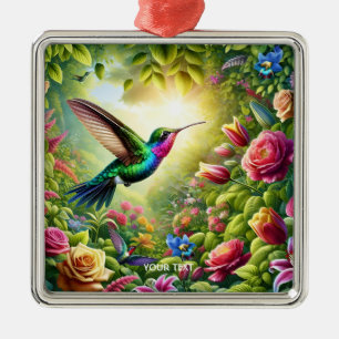 Ornamento De Metal Fantasy Flowers Cute Rainbow Hummingbird