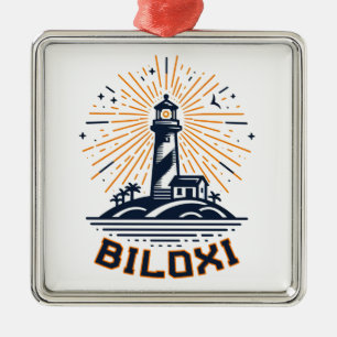 Ornamento De Metal Farol de Biloxi Mississippi ao Nascer do Sol