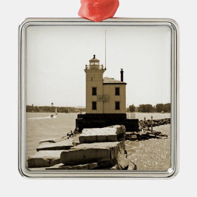 Ornamento De Metal Farol do Lago Erie (Frente)