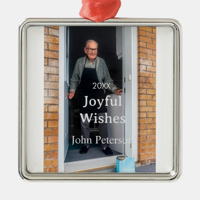 Ornamento De Metal Felicidades adicionam nome foto homem feriado ano  (Frente)