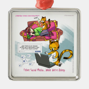 Ornamento De Metal Feline Social Media Engraçado
