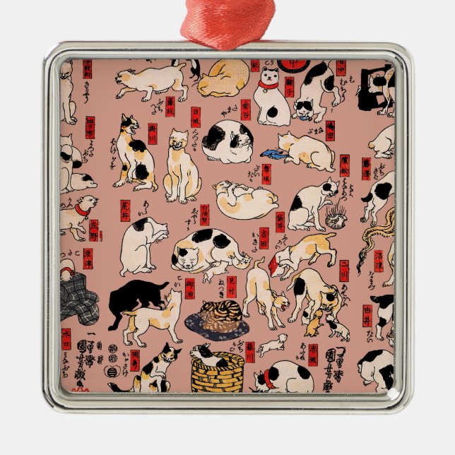 Ornamento De Metal felinos japoneses gatinho Ukiyo-e engraçado (Frente)