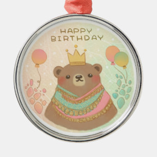 Ornamento De Metal Feliz Aniversário Ilustração do Urso de Teddy