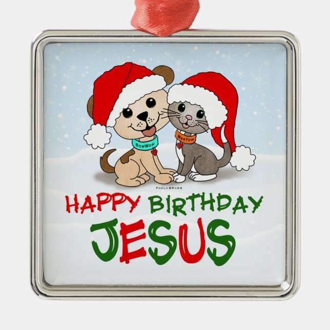 Ornamento De Metal Feliz aniversário Jesus (Frente)