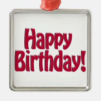 Ornamento De Metal Feliz Aniversário Texto HOBO - Vermelho