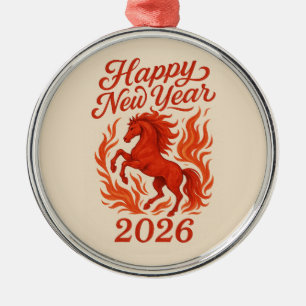 Ornamento De Metal Feliz ano novo 2026 Cavalo de Fiery