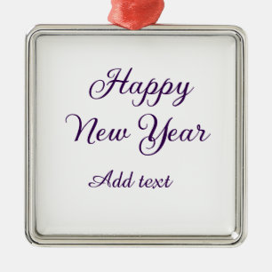 Ornamento De Metal Feliz ano novo caligrafia roxa simples minimalista