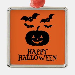 Ornamento De Metal Feliz Bat Mínimo de Abóbora de Halloween
