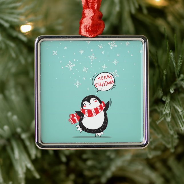Ornamento De Metal Feliz Cartoon Penguin (Árvore)
