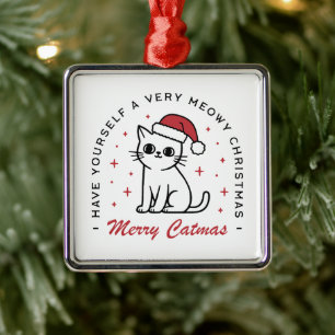 Ornamento De Metal Feliz Catmas natal gato vermelho estética