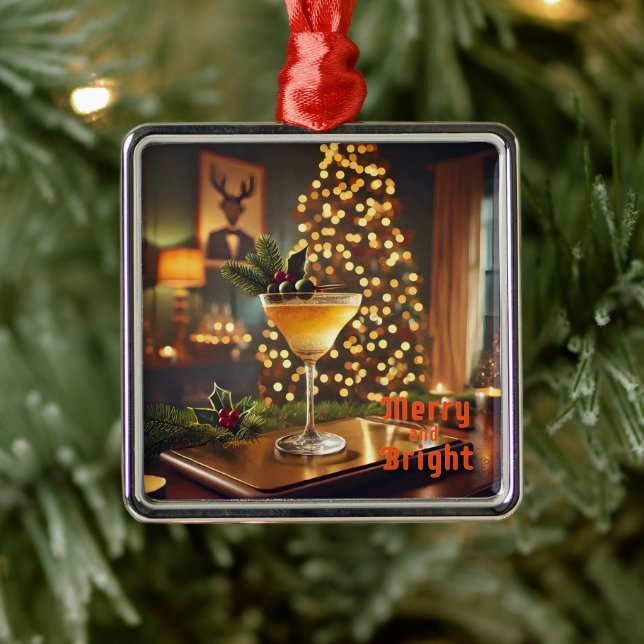 Ornamento De Metal Feliz de Natal e Coquetel Brilhante meio século (Árvore)