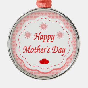 ORNAMENTO DE METAL "FELIZ DIA DAS MÃES " CORAÇÕES ROSA
