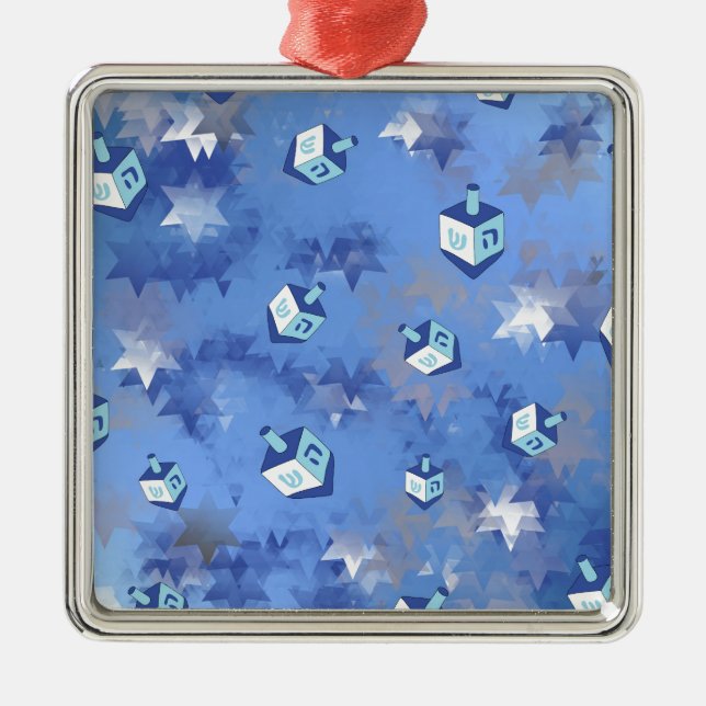 Ornamento De Metal Feliz Hanukkah Challing Stars and Dreidels (Frente)