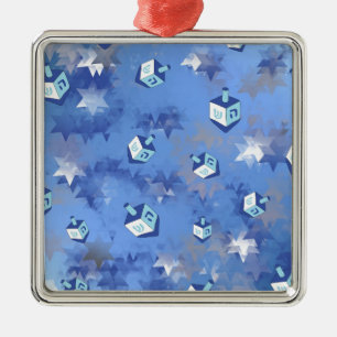 Ornamento De Metal Feliz Hanukkah Estrelas Cadentes e Dreidels