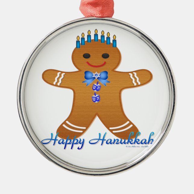 Ornamento De Metal Feliz Hanukkah Gingerpão Homem Menorah (Frente)