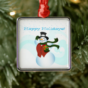 Ornamento De Metal Feliz Holiday Snowman