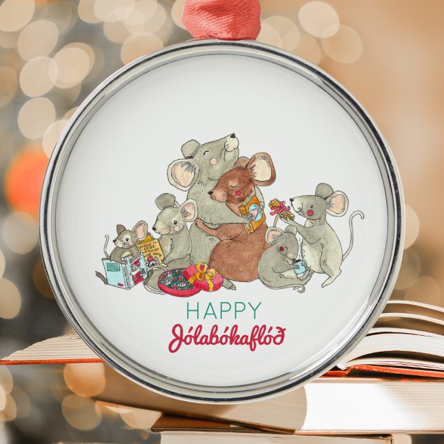 Ornamento De Metal Feliz Jolabokaflod Família de Mouse Cerâmica (Criador carregado)