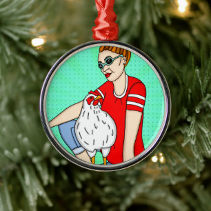 Ornamento De Metal Feliz Natal a um amante de galinhas de quintal