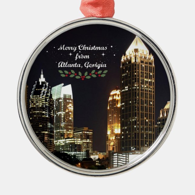 Ornamento De Metal Feliz Natal, Atlanta, Georgia Skyline (Frente)
