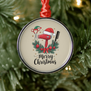 Ornamento De Metal Feliz Natal Cabeleireiro Cabelereira Natal Cabelo