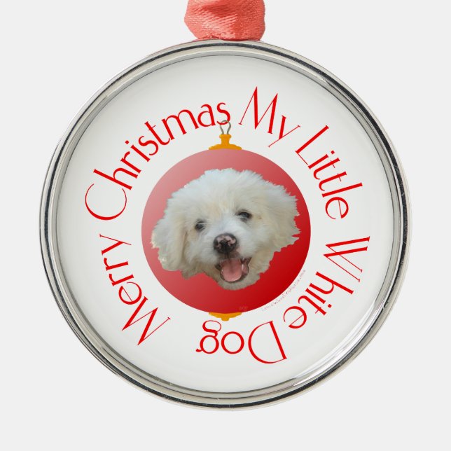 Ornamento De Metal Feliz Natal Cachorro Branco (Frente)