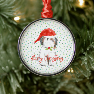 Ornamento De Metal Feliz Natal Cachorro Festivo Santa Hat Holly